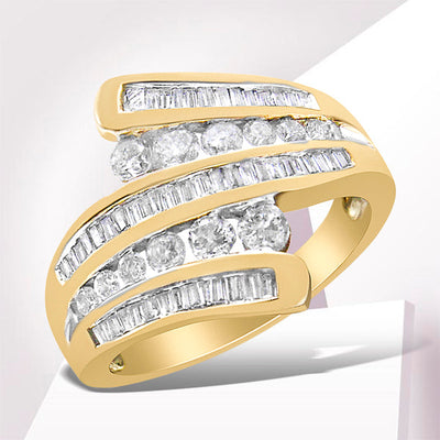 Bague Bypass Multi Rang en Or Jaune 10K avec Diamants - Taille 7