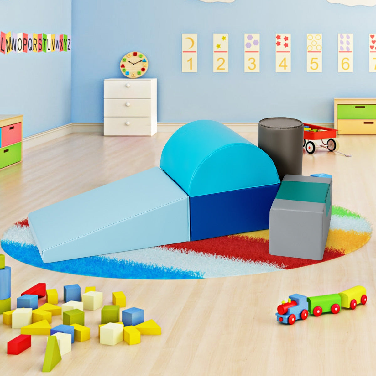 6 Piece Climb Crawl Play Set for Toddlers - Light Blue
