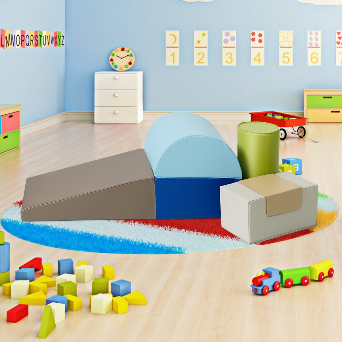 Ensemble de jeu de grimpe et de rampement de 6 pièces pour bébés et tout-petits - Gris