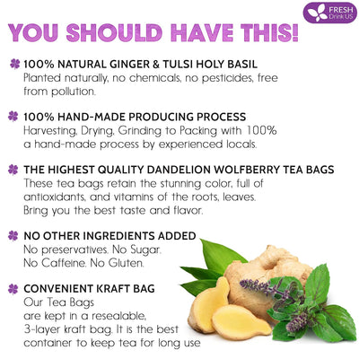 Premium Ginger Tulsi Tea Bags - Handcrafted Blend of Ginger & Tulsi