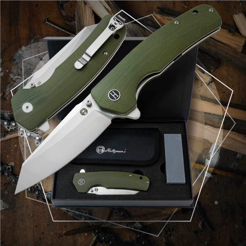Premium Clip Point Folding Pocket Knife Gift Set for Adventurers (Silver & Green) - Korvel
