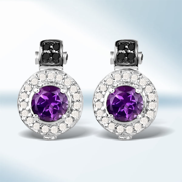 Boucles d'oreilles en argent sterling avec améthyste et diamants de 2,29 carats