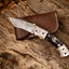 Exquisite Handmade Damascus Steel Tanto Folding Knife | 3-Inch Blade, Buffalo Horn Grip, Leather Sheath | Ideal Gift by KBS Knives - Korvel