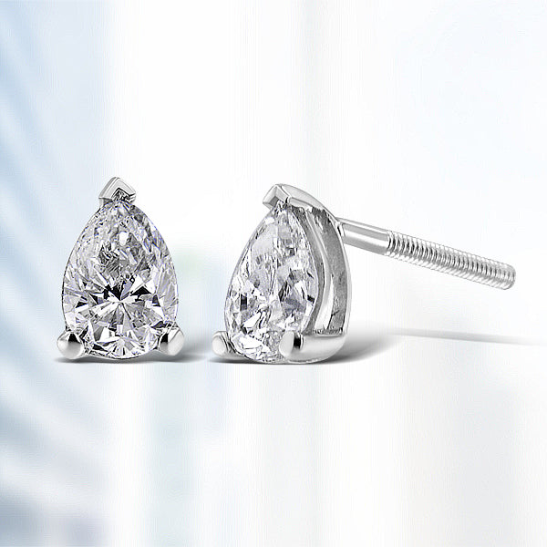 Pendientes de Stud de Diamante Creado en Laboratorio en Forma de Pera de Oro Blanco de 14K