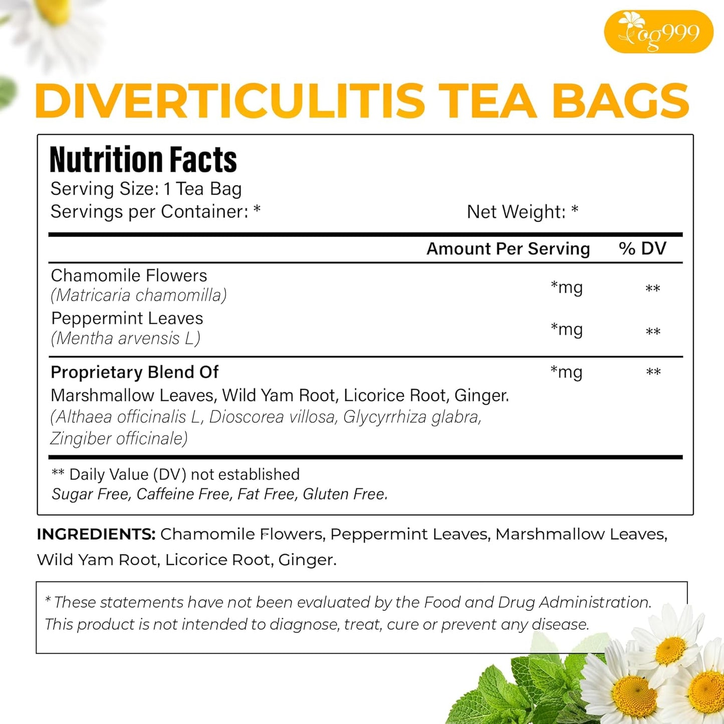 Premium Herbal Tea Bags Blend | Chamomile, Peppermint & More