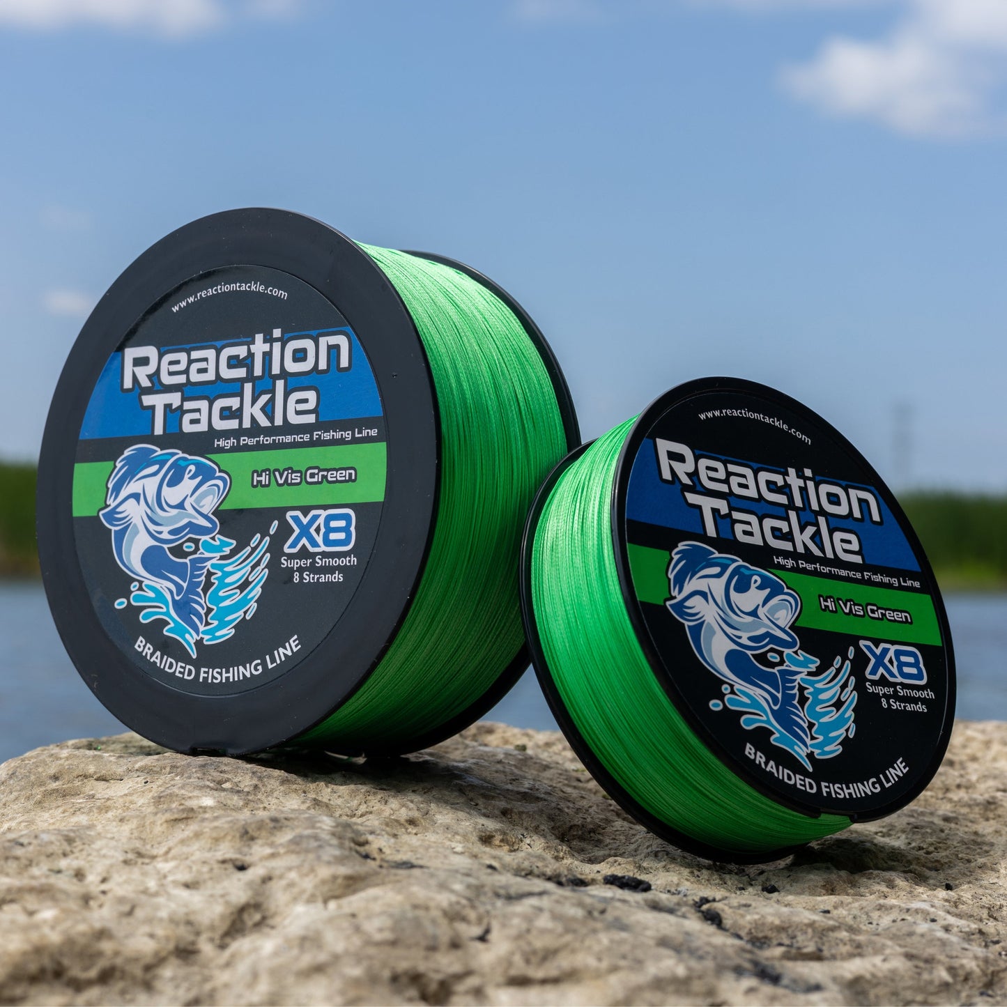 Línea de pesca trenzada verde de alta visibilidad Reaction Tackle X8 - 8 hebras
