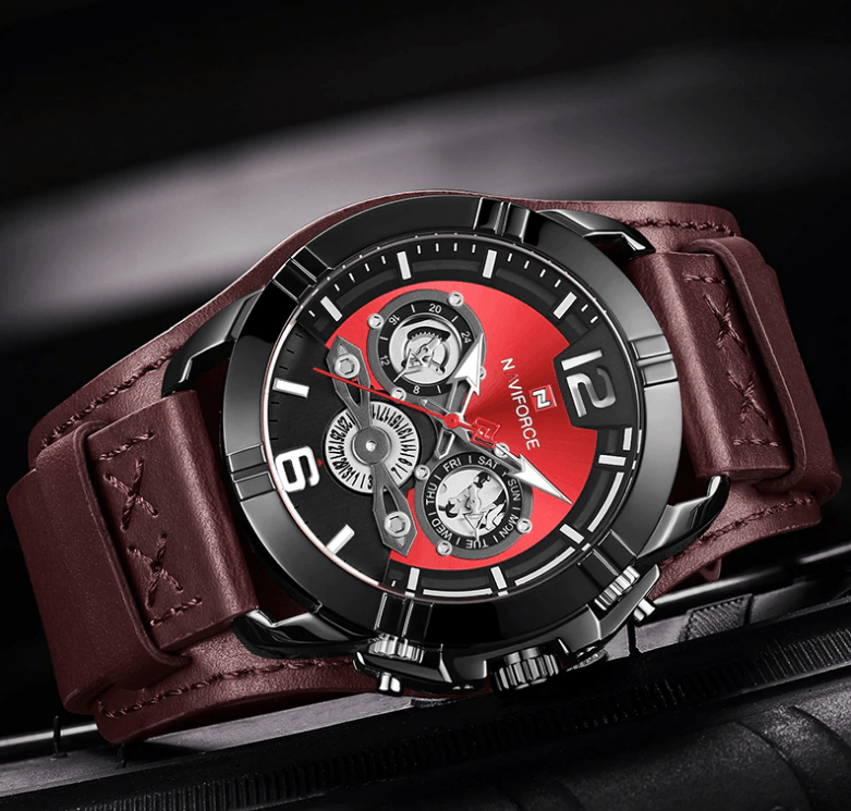 Reloj de cuero impermeable para hombres con cronómetros