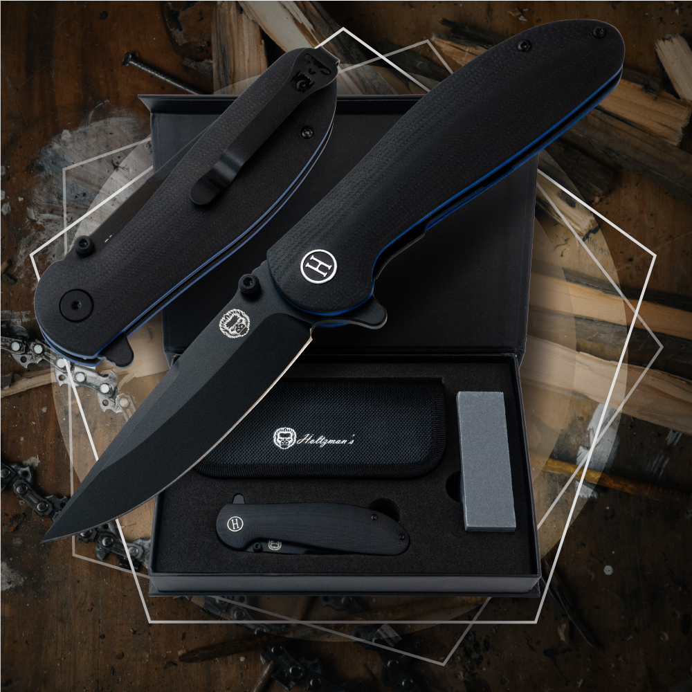 Premium Folding Pocket Knife Gift Set for Adventurers (Black & Blue) - Korvel