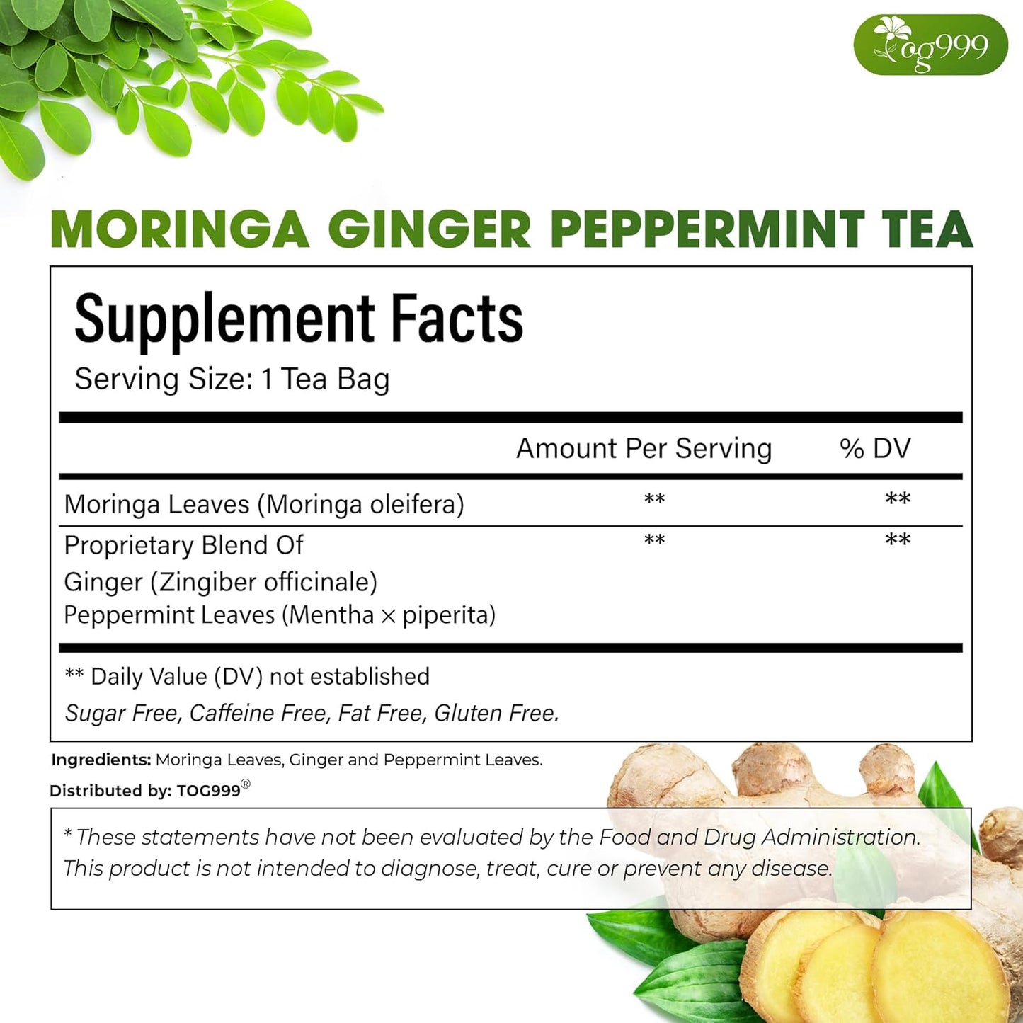 Té Herbal Premium de Moringa, Jengibre y Menta