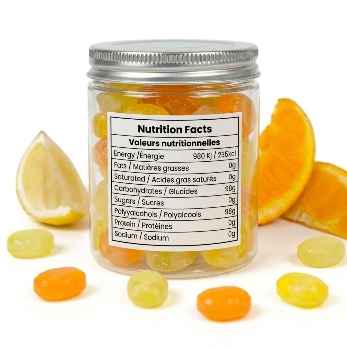 Bonbons durs sans sucre Andy Anand aux saveurs fruitées d'orange et de citron - 7 oz