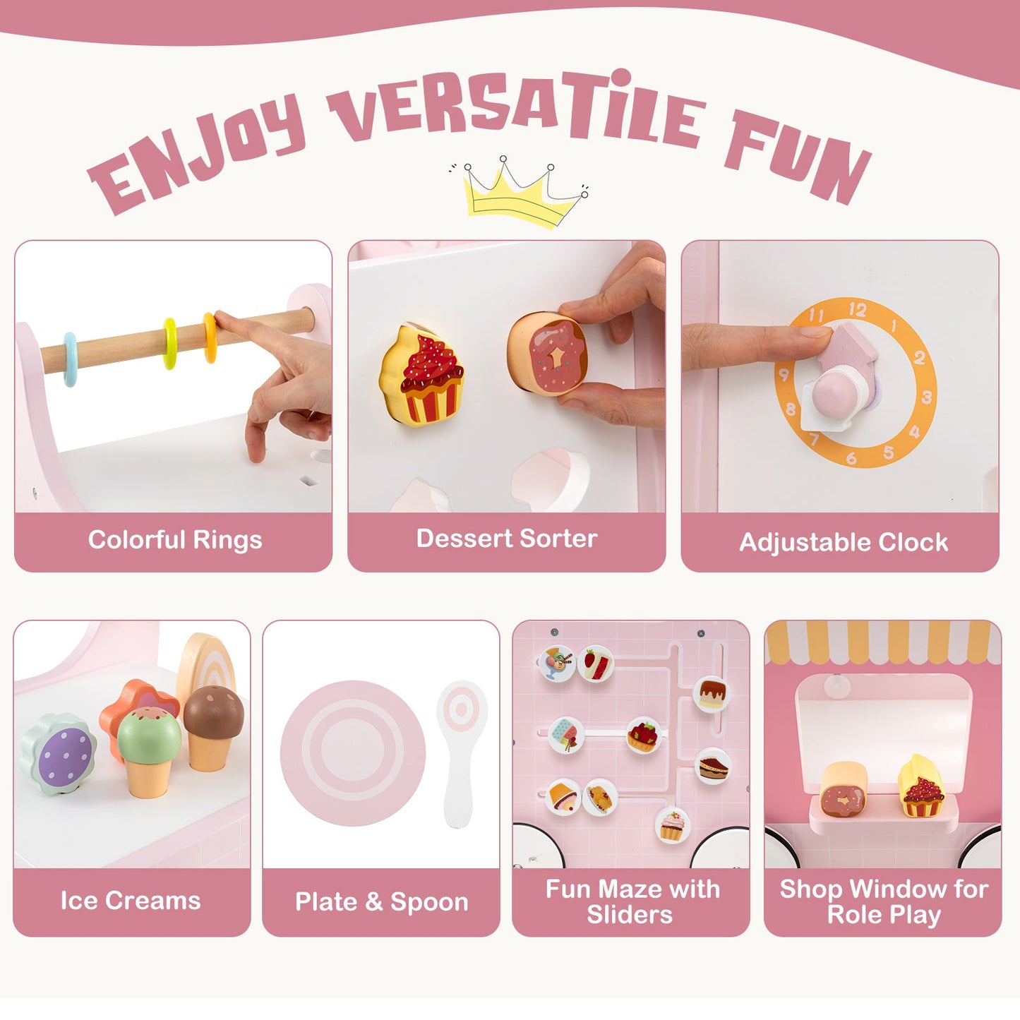 Caminador 2 en 1 para Bebés con Almacenamiento y Juego de Helados - Rosa
