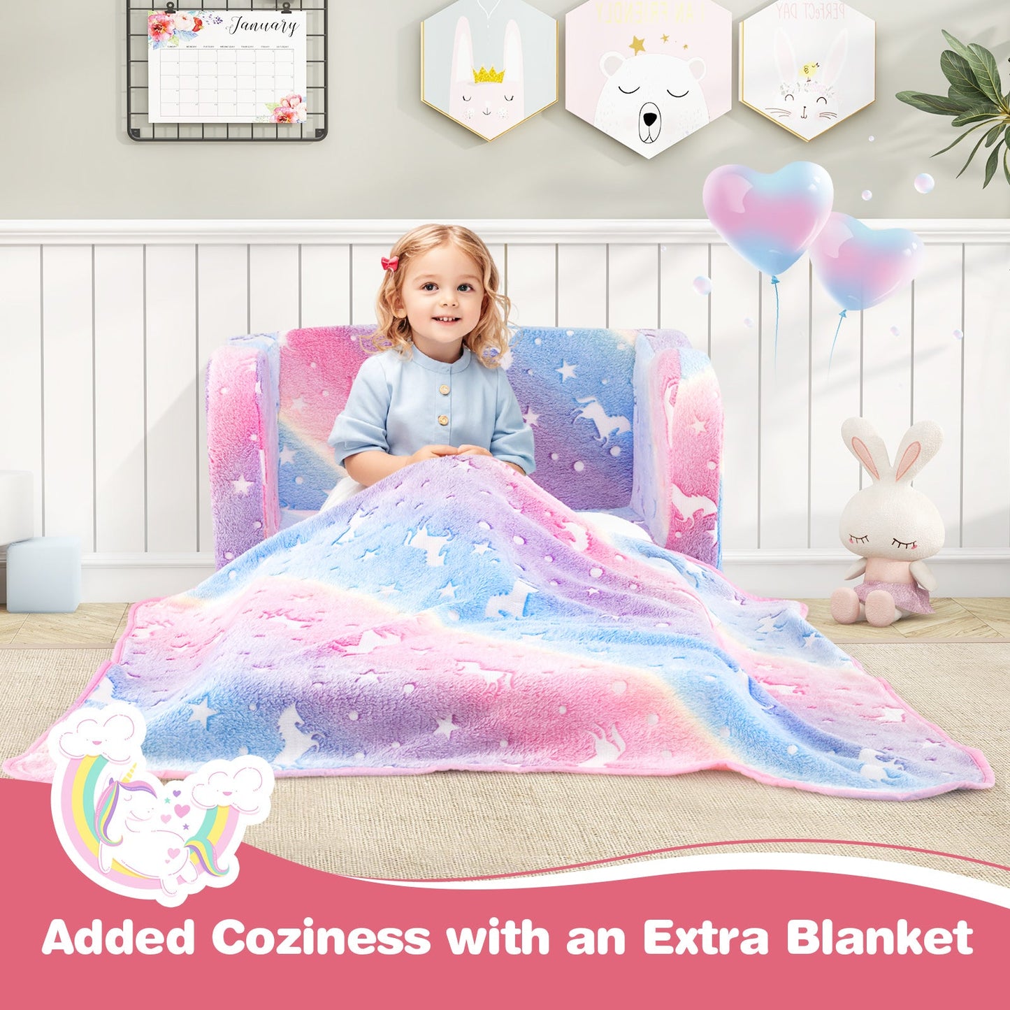 2-in-1 Folding Kids Couch with Glow-in-the-Dark Blanket