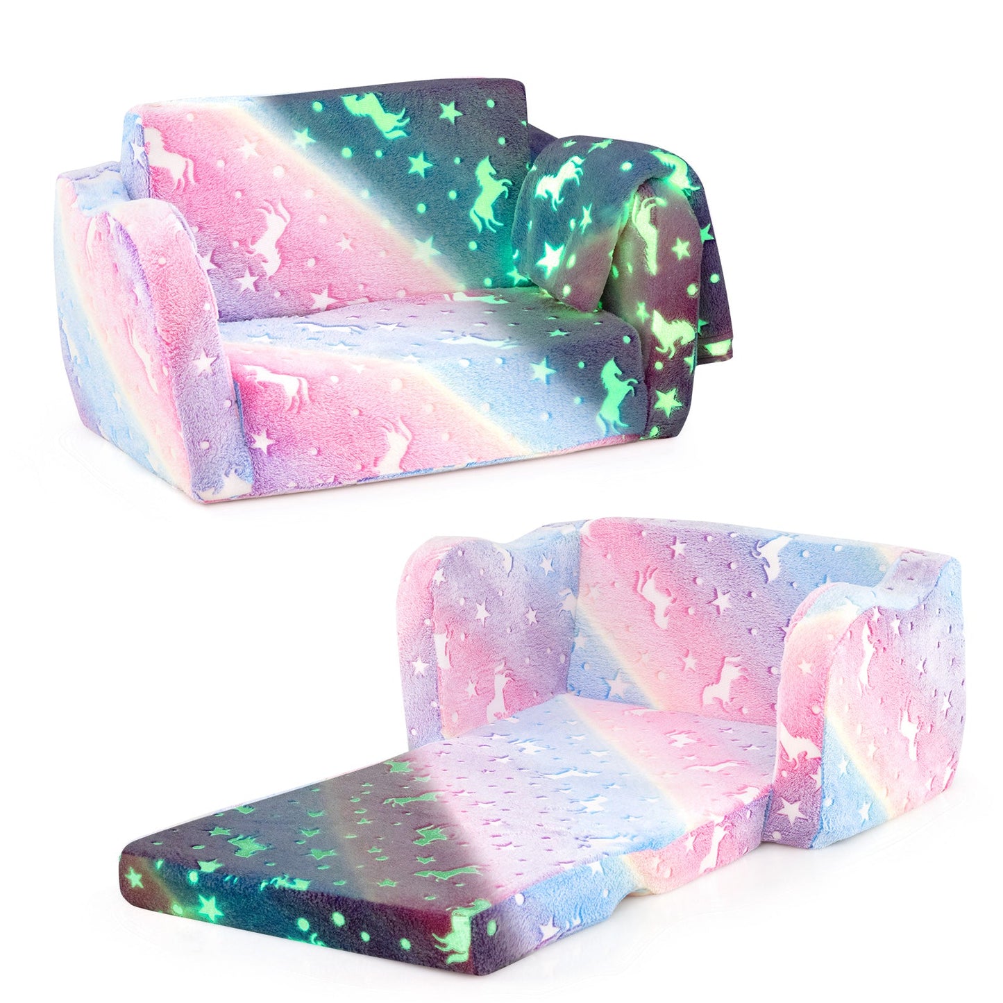 2-in-1 Folding Kids Couch with Glow-in-the-Dark Blanket