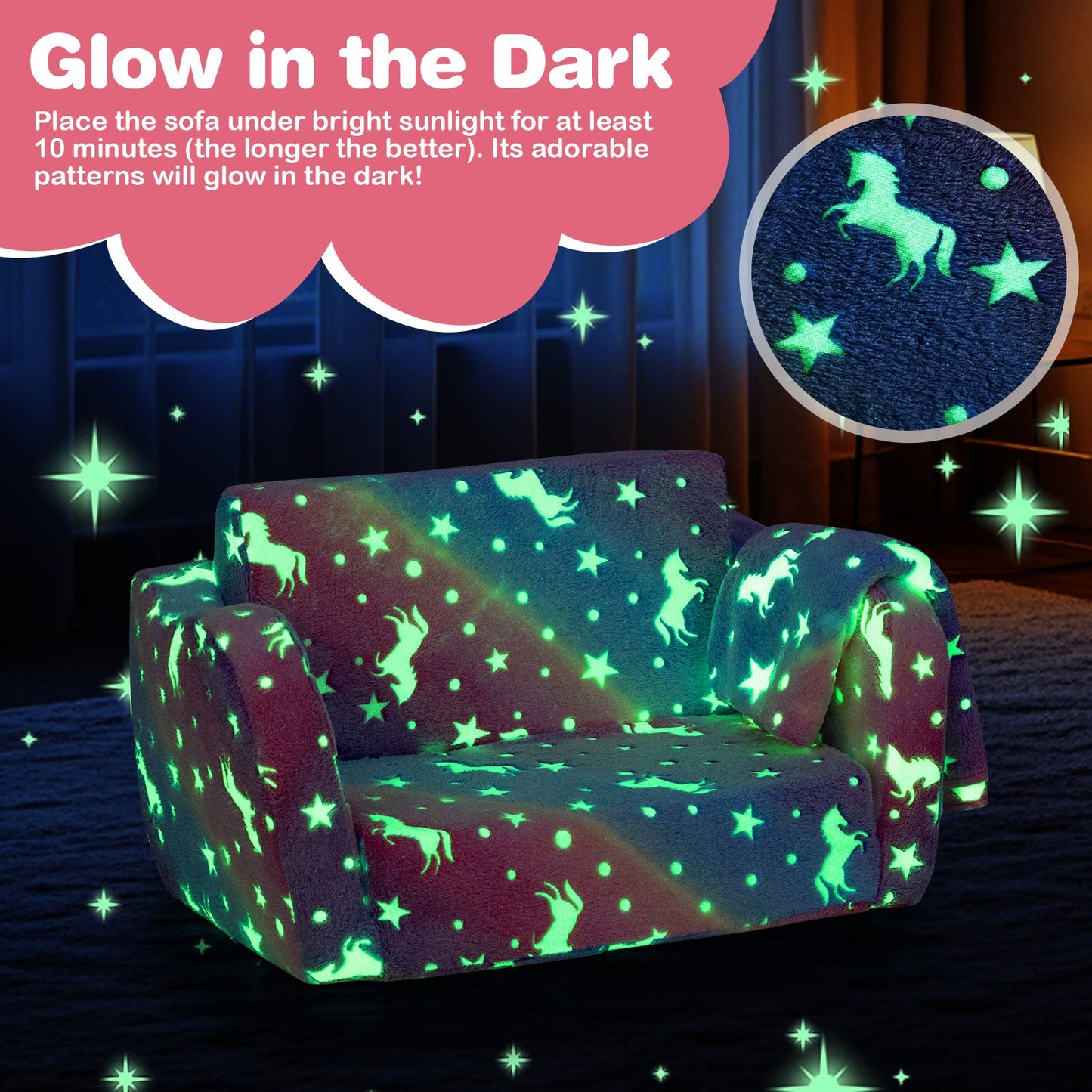 2-in-1 Folding Kids Couch with Glow-in-the-Dark Blanket