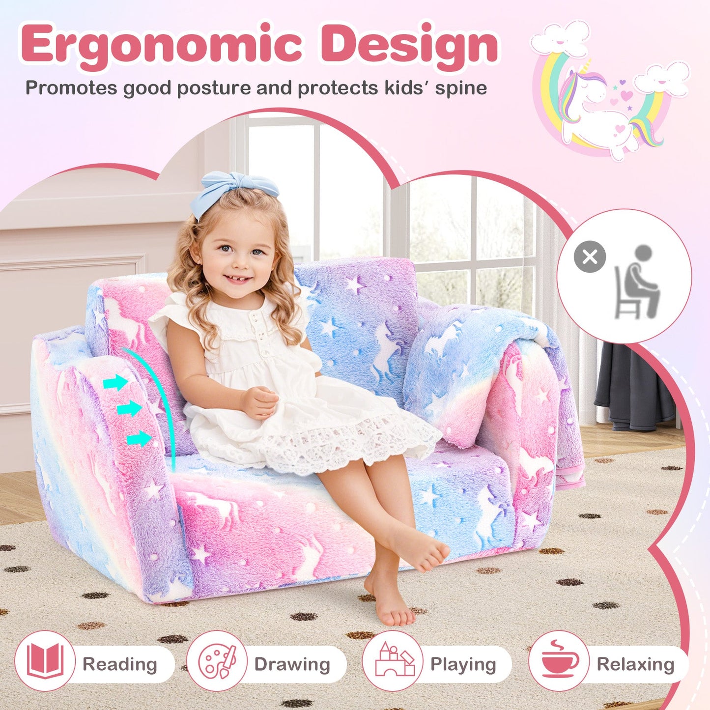 2-in-1 Folding Kids Couch with Glow-in-the-Dark Blanket