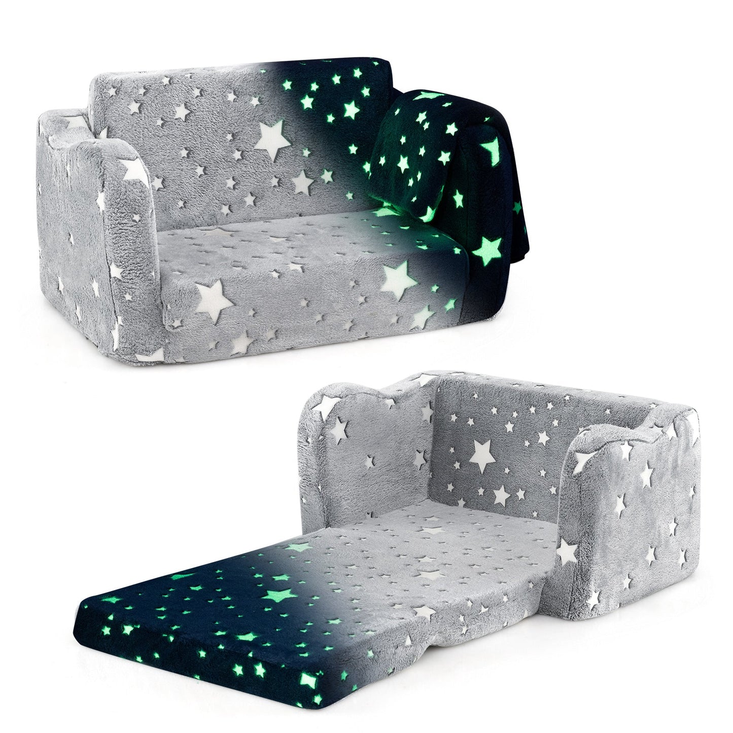 Canapé pliant 2-en-1 pour enfants avec effet phosphorescent - Gris