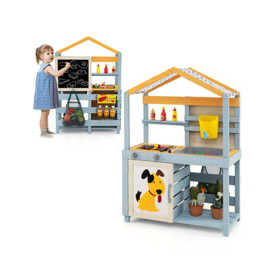 Cuisine en bois 2 en 1 avec boîte à eau amovible - Gris