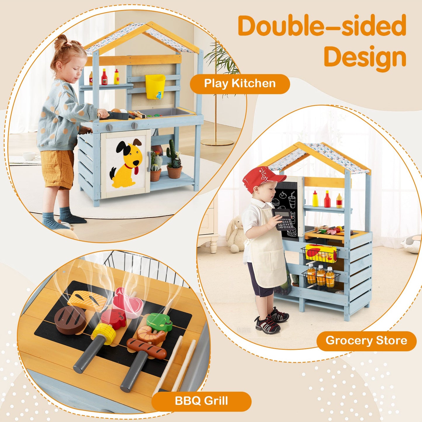 2 in 1 Wooden Mud Kitchen with Removable Water Box - Gray