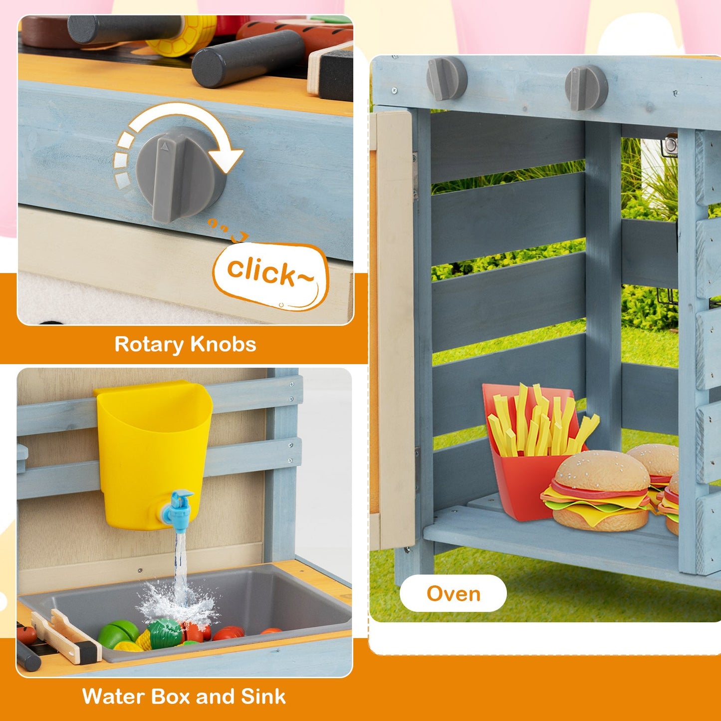 2 in 1 Wooden Mud Kitchen with Removable Water Box - Gray