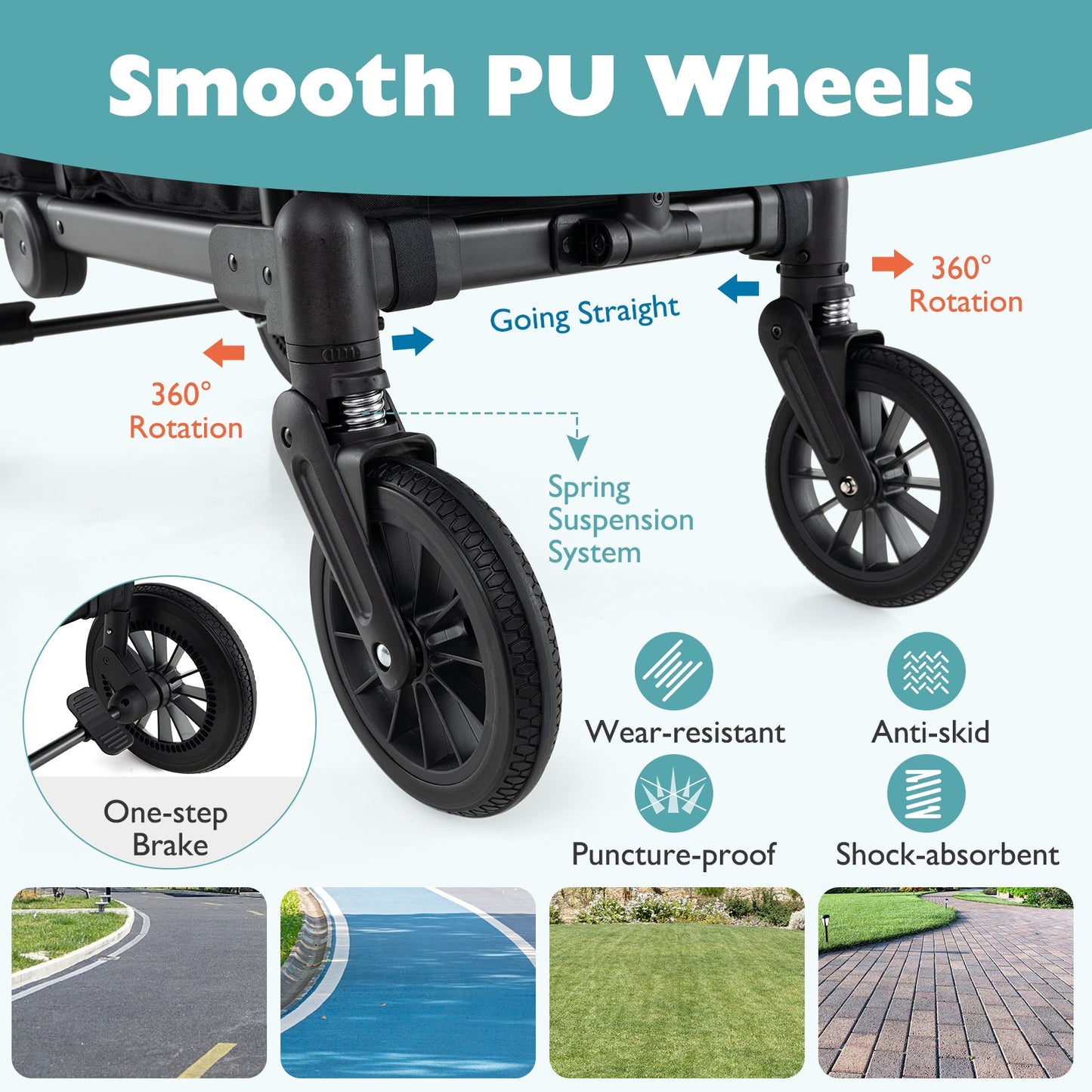 Carrito de Paseo Plegable para Niños de 2 Asientos - Negro