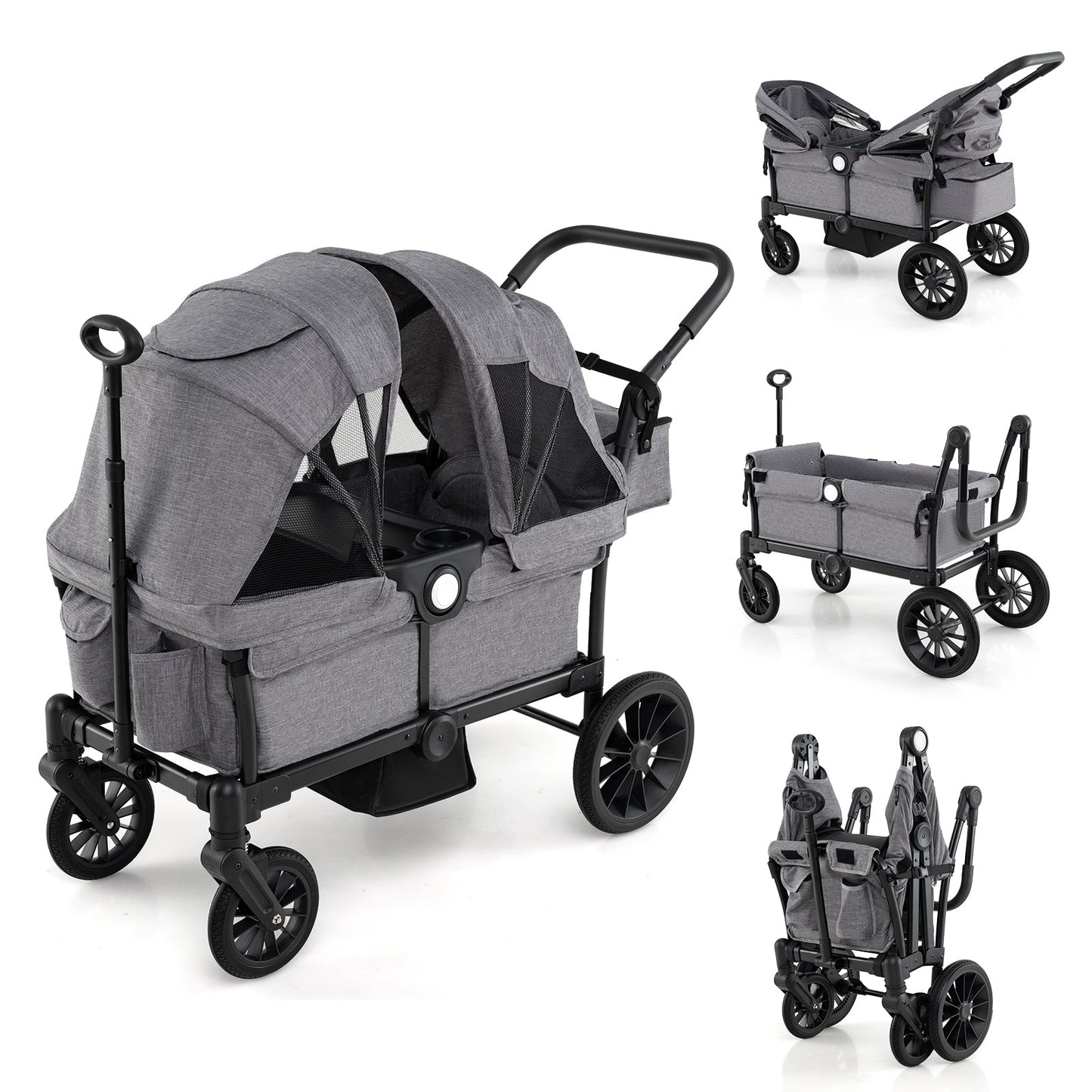 Carrito de Paseo Plegable para Niños de 2 Asientos - Gris