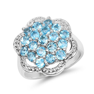 Bague de fiançailles en argent sterling avec topaze bleue suisse de 1,90 carat