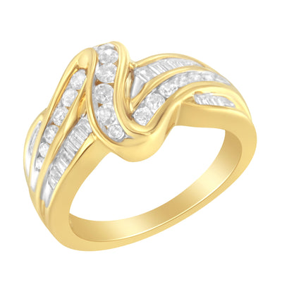 10K Yellow Gold Diamond Double Shank Bypass Engagement Ring - Size 6.75