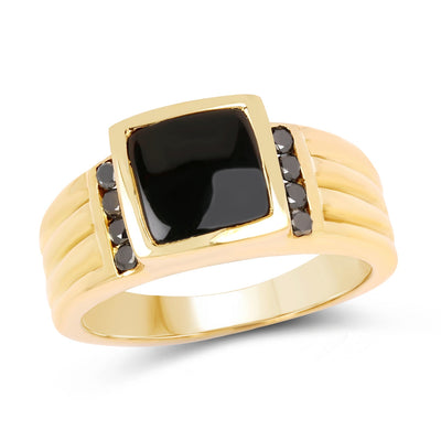 2.16 Carat Black Onyx and Black Diamond Sterling Silver Ring