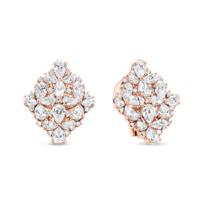 Pendientes Omega de Diamantes en Flor de Oro Rosa de 18K