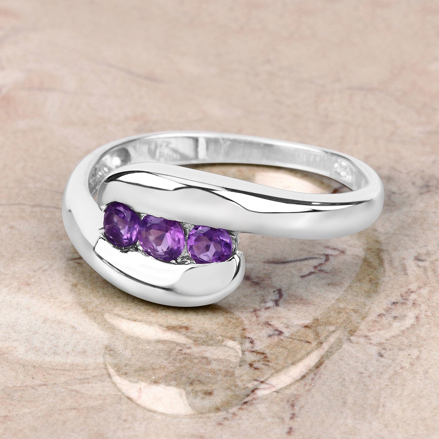 0.54 Carat Genuine Amethyst .925 Sterling Silver Bypass Ring