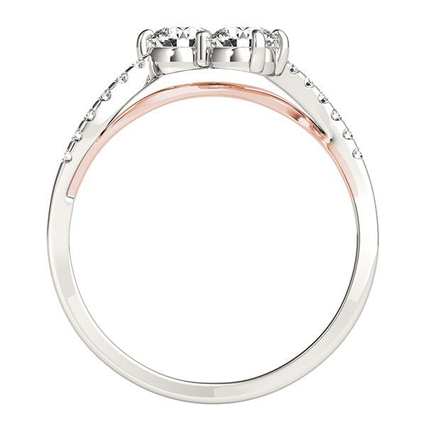 Bague en diamant à deux pierres en or blanc et rose 14k