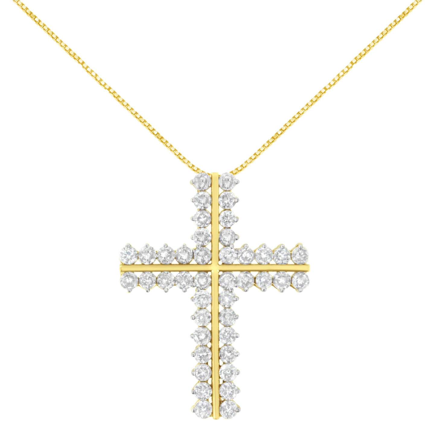 10K Yellow Gold Diamond Two Row Cross Pendant Necklace