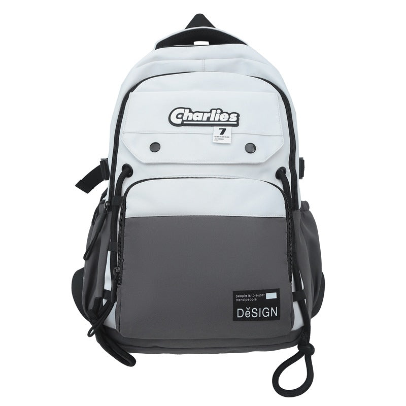 Mochila de Moda Doble de Color Contrastante para Hombre de Gran Capacidad