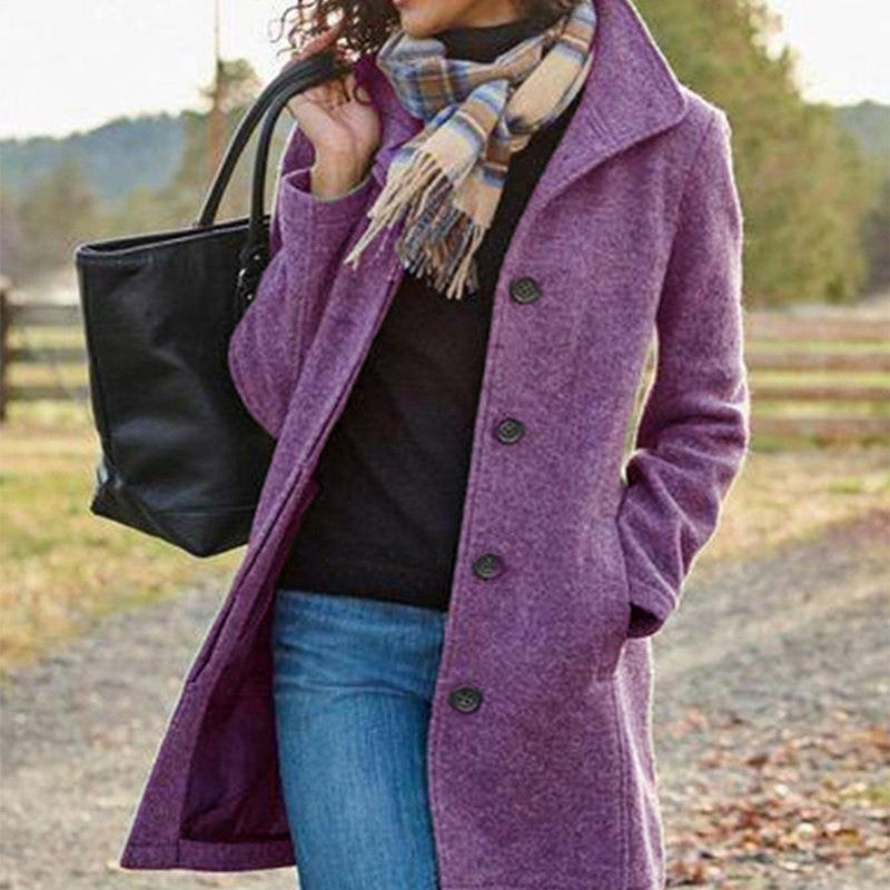 Abrigo Elegante de Mujer de Largo Medio con Solapa para Invierno