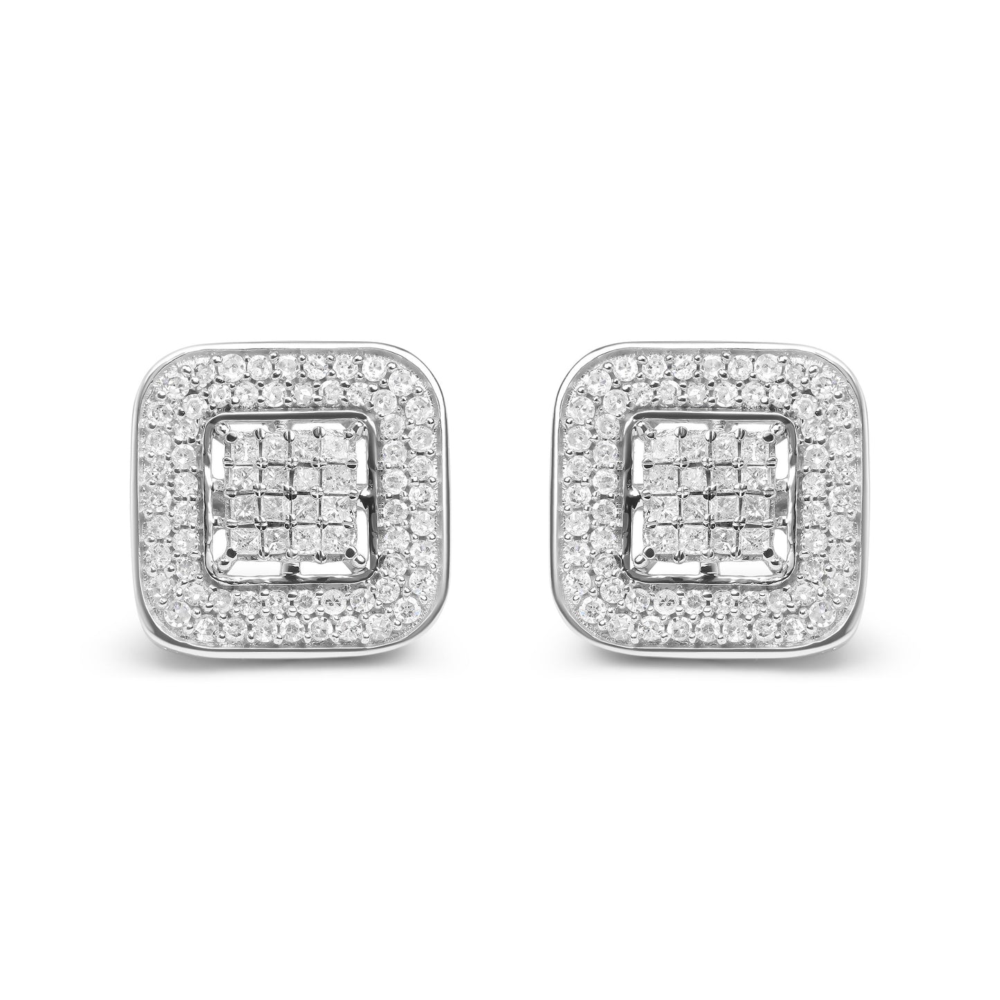 Pendientes de aro abiertos de diamante compuestos en oro blanco de 10K