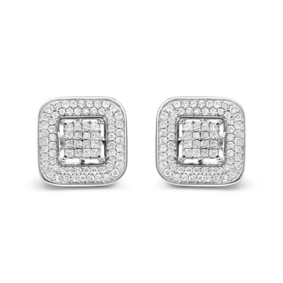 10K White Gold Diamond Composite Open Halo Stud Earrings