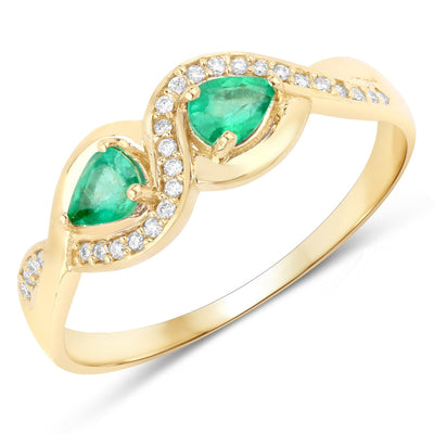 0.35 Carat Zambian Emerald and Diamond 14K Yellow Gold Ring