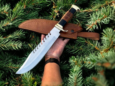 Custom Handmade Frontier Legend Bowie Knife – D2 Steel Blade & Leather Handle, 16" Length - Korvel