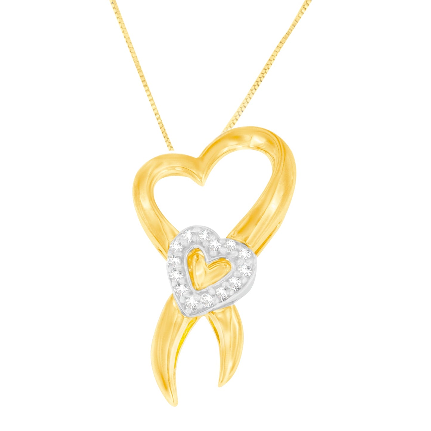 Collier Pendentif Cœur en Diamant en Or Bicolore 10K