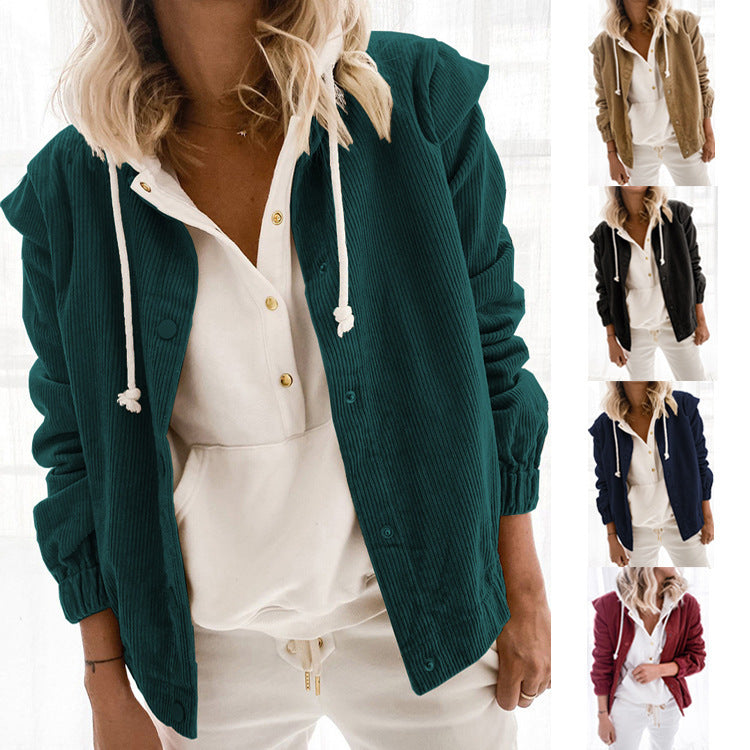 Solid-Color Corduroy Cardigan - Casual Relaxed-Fit Jacket