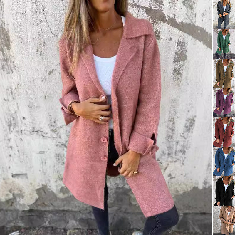Lapel Single Breasted Cardigan with Pockets