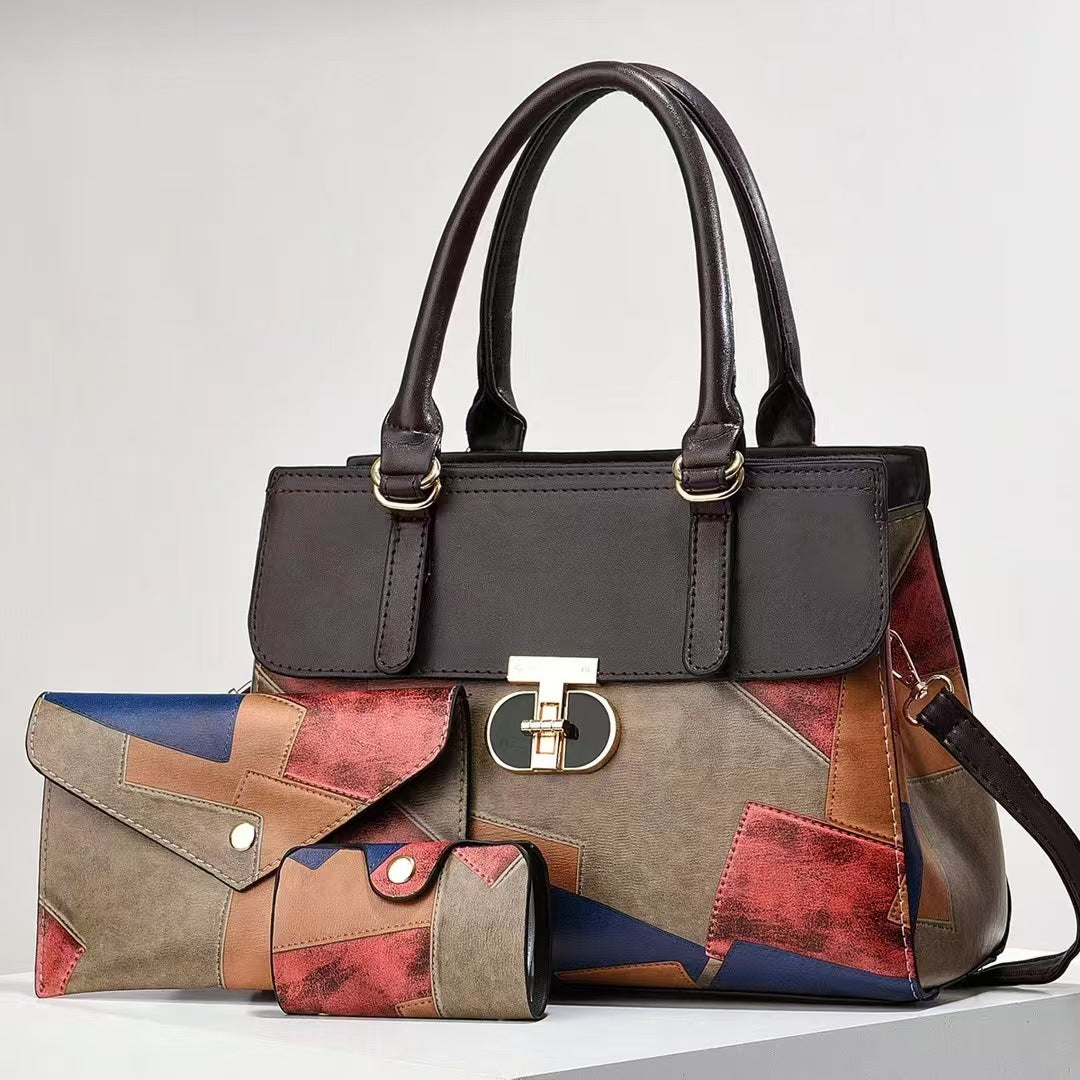 Sac à provisions mère-enfant à patchwork de couleurs contrastées