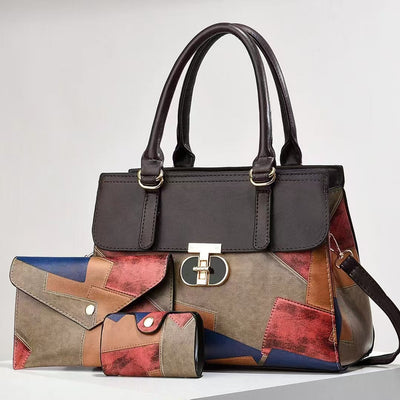 Sac à provisions mère-enfant à patchwork de couleurs contrastées