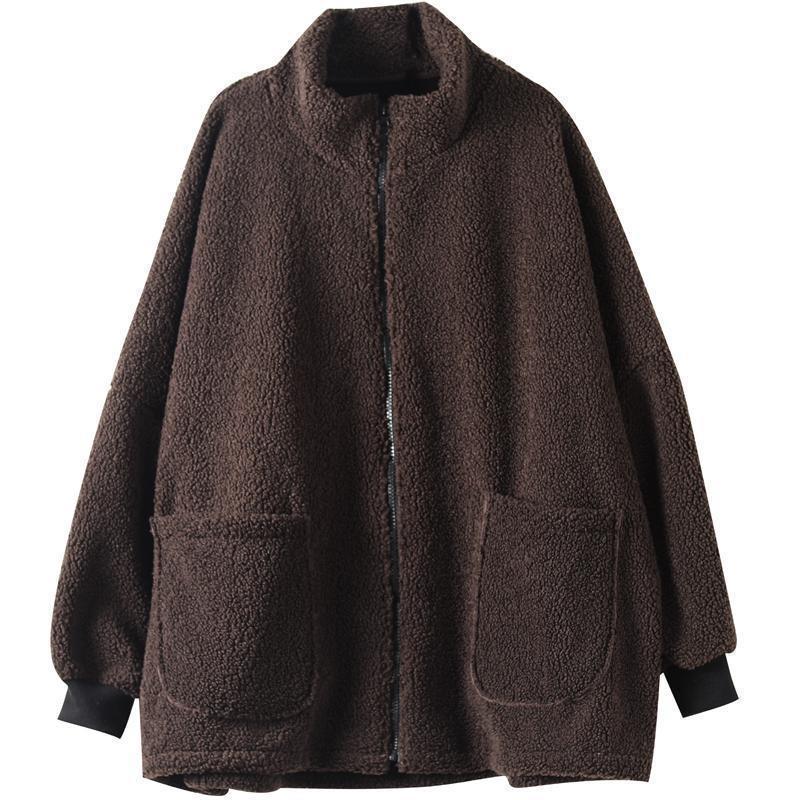 Manteau enveloppant en lambswool décontracté grande taille pour femmes