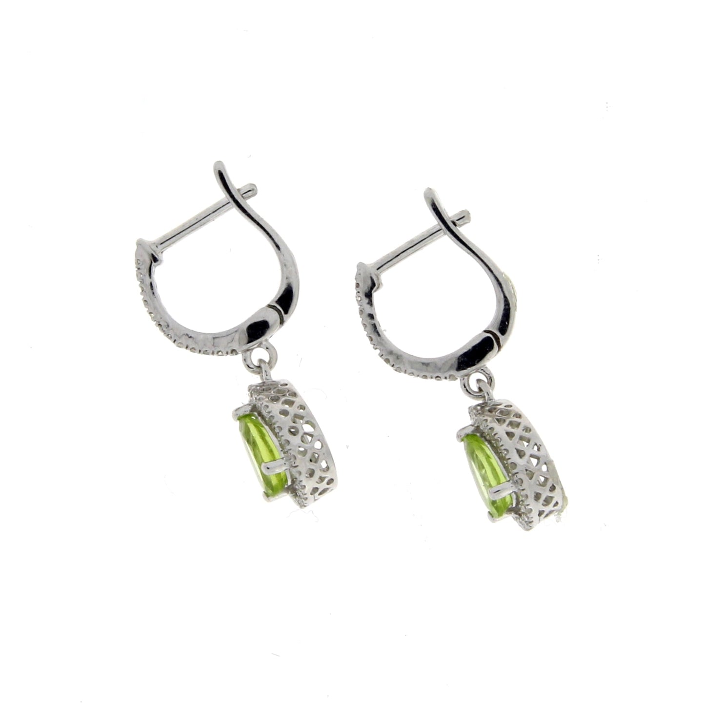 .88ct Peridot and Diamond Dangle Earrings in 14KT White Gold