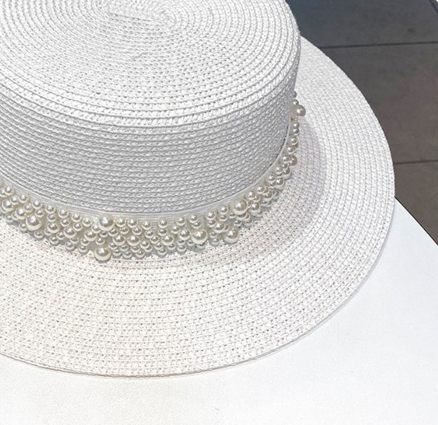 Retro Pearl Flat Top Sun Protection Beach Hat