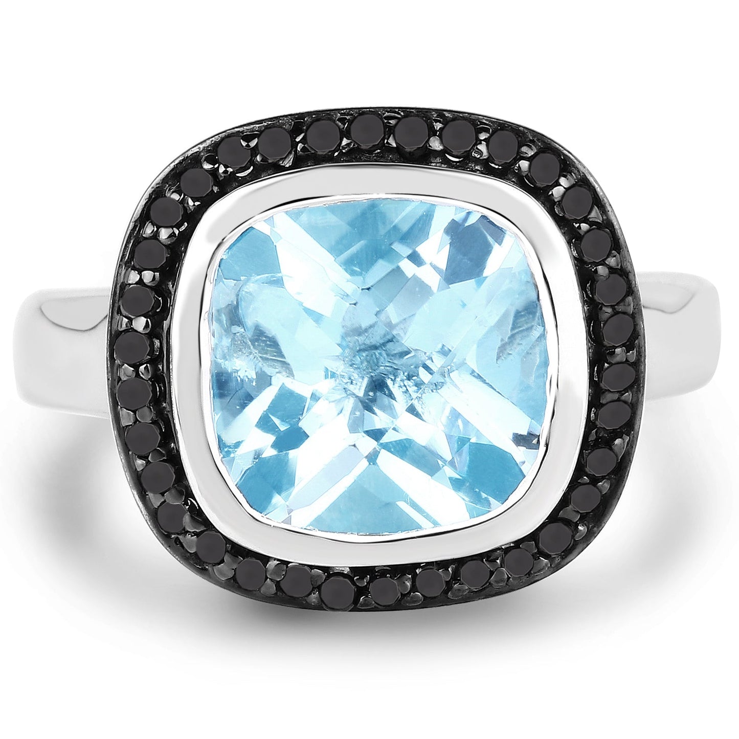 5.23 Carat Swiss Blue Topaz & Black Diamond Sterling Silver Ring