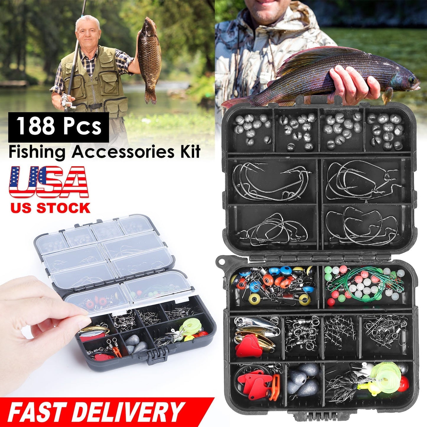 Kit de Accesorios de Pesca Portátil de 188 Piezas con Caja de Cebo