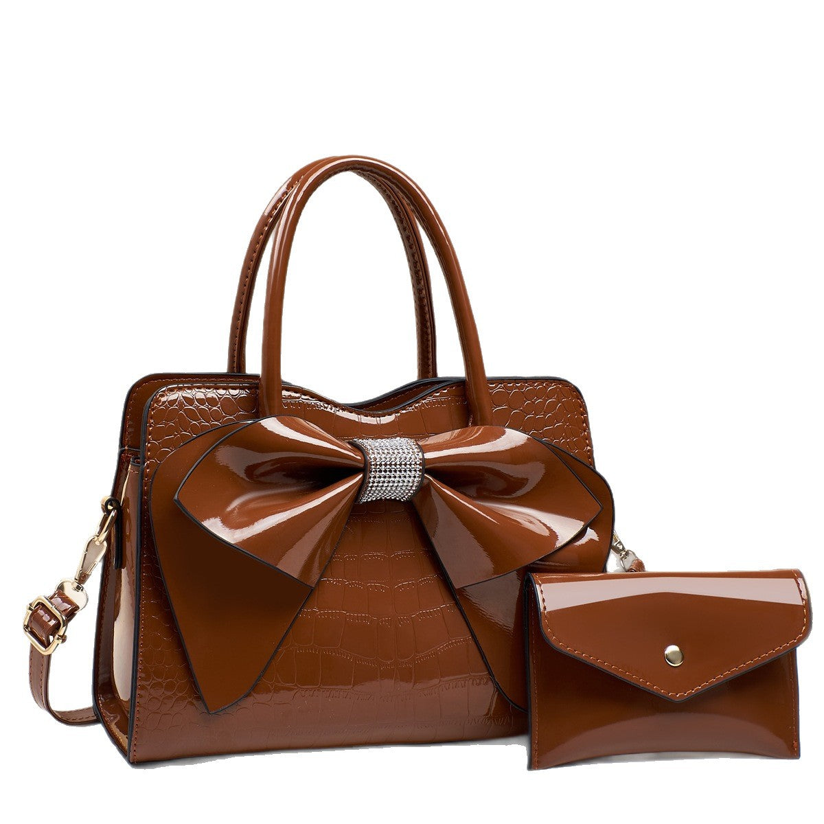 Sac seau à nœud en imprimé crocodile - Cuir verni brillant