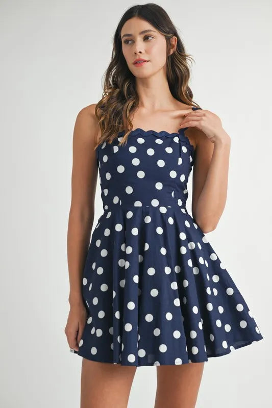 Chic Polka Dot Mini Dress with Unique Ricrac Trim – Perfect for Summer Fun - Korvel